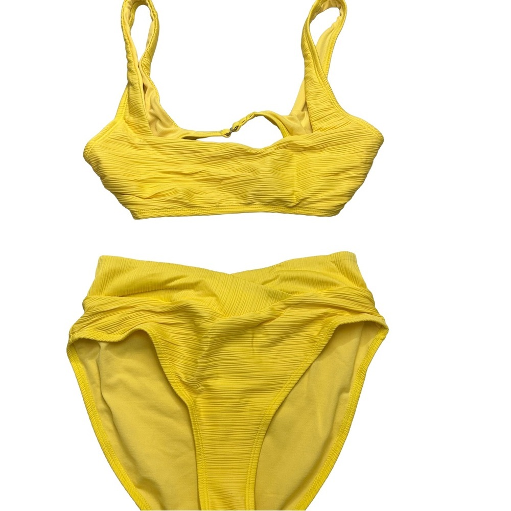 Women’s 2-Piece Salt + Cove Bright Yellow Ribbed Swimsuit. Size M - Picture 3 of 9